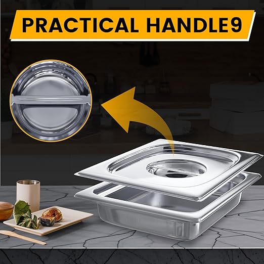 Hotel Pan Lids 6 Pack– Fits 1/2 Size Stainless Steel Steam Table Pans, Anti-Jam Food Pan Cover for Catering, Buffet Use, Kitchen Prep