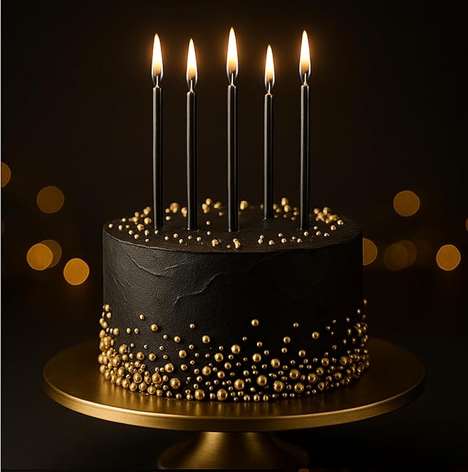 by Tugba Aydan - Black Birthday Candles-24 Count Long Thin Black Birthday Candles for Cake, Metallic Cake Candle for Birthday, Party Candles