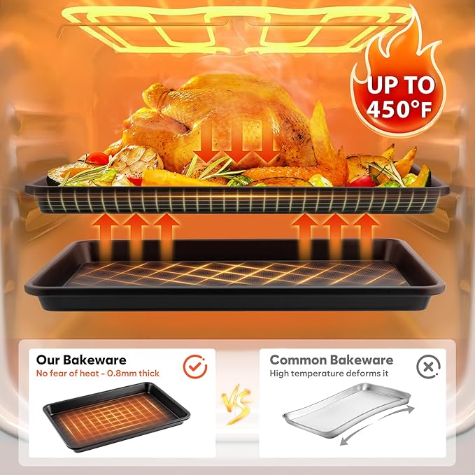 Half Sheet Pan 17.5” x 13”, Cookie Sheets for Baking 0.8mm Thick Non Stick Baking Sheets for Oven Heavy Duty Baking Trays