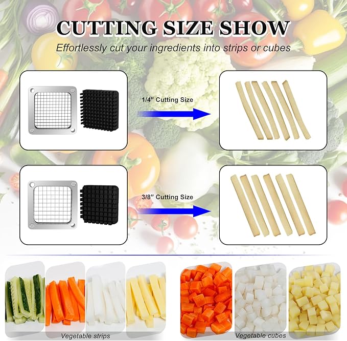 Replacement Chopper 3/8" Blade, Commercial Vegetable Chopper Dicer, French Fry Cutter Stainless Steel Blade for Fruit Cutting Machine Tomato Onion Pusher Block