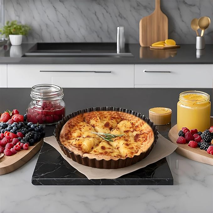 DATANYA Tart Pans with Removable Bottom 10 Inch Quiche Pan, Heavy Duty Carbon Steel Round Non-stick Fluted Pie Tart Pan for Mousse Cakes, Christmas Dessert Baking (10.2 Inch 1pc)