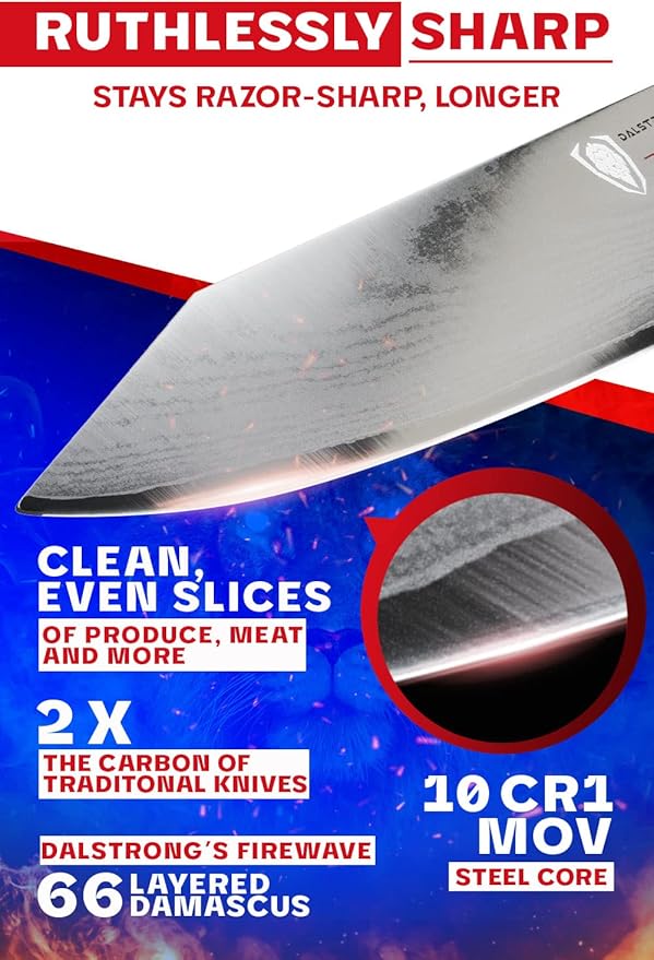 Dalstrong Chef Knife - 8 inch - Firestorm Alpha Series - Premium 10Cr15CoMoV High-Carbon Steel - Traditional Japanese Wa Stabilized Wood & Resin Handle - Kitchen Knife - Chef's Knife