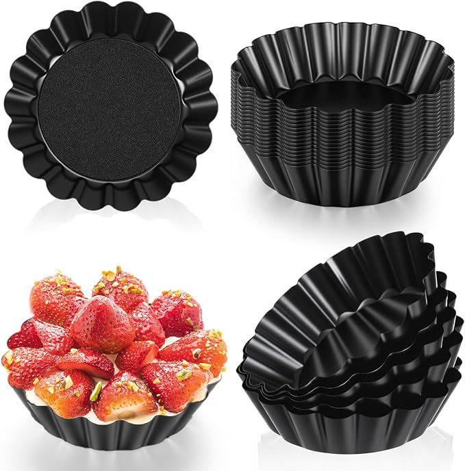 24 Pcs Mini Pie Tart Pans 3" with Removable Bottom Round Nonstick Quiche Pan Bakeware Egg Tart Molds Fluted Side Small Quiche Pans Steel Mini Pie Tins for Pies Mousse Cheese Cake Dessert