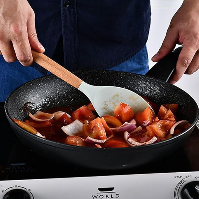 Kitchen Utensils Set, Silicone Cooking Utensils Set,Non-Stick Silicone Spatula Set with Natural Acacia Hard Wood Handle, 5 Piece, Upgraded Thickened Cookware