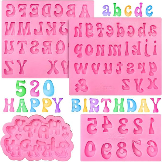 4 Pcs Silicone Letter Molds, Reusable Digital Letter Gummy Chocolate Silicone Mold for Making Candy, Cake, Birthday Party Decorations