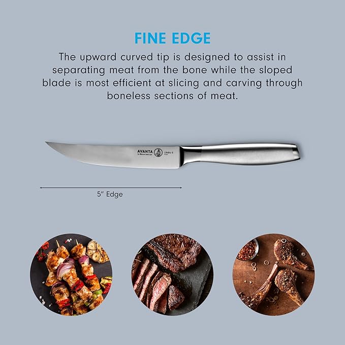 Messermeister Avanta 5” Fine Edge Steak Knife Set - German X50 Stainless Steel - Rust Resistant & Easy to Maintain - Includes 4 Steak Knives