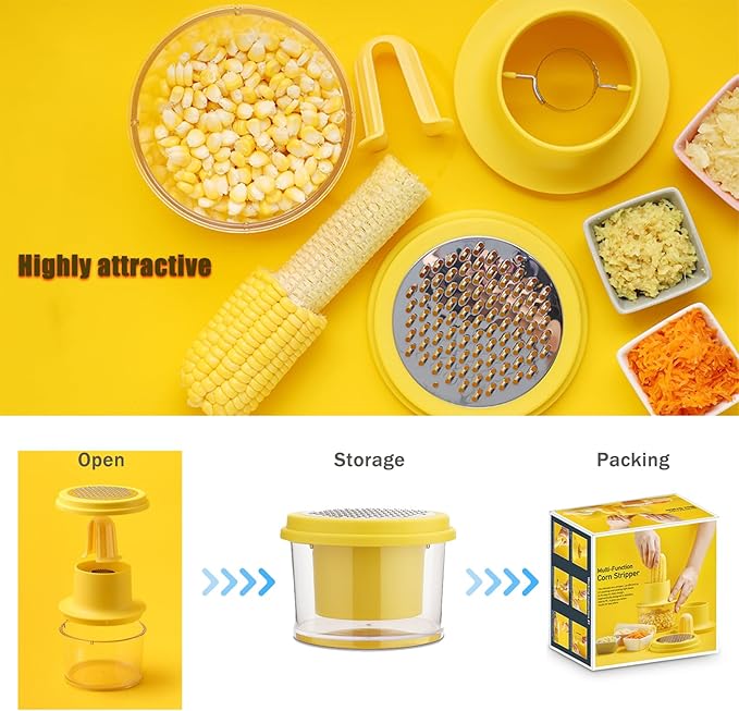 Corn Peeler Stripper for Corn on the Cob, Stainless Steel Corn Cob Stripping Tool, Corn Thresher with Bowl No Splash No Waste