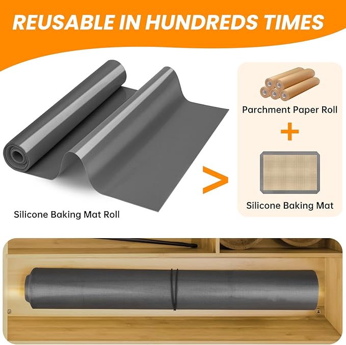 Silicone Baking Mat Roll, Non Stick Heat Resistant Silicone Baking Mats, Pastry Mat, No Slip Reusable Freeze Dryer Mat, Countertop Protector Mat, Cut to size fit different Sharp Oven Pans Dishes Tins