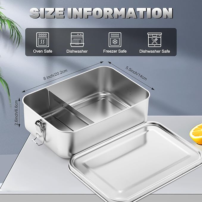 Umigy 8 Pcs Stainless Steel Food Containers 1400ml Metal Bento Lunch Box Stainless Steel Food Storage Containers, Lockable Clips to Leak Proof, Reusable Dishwasher Snack Boxes for Work