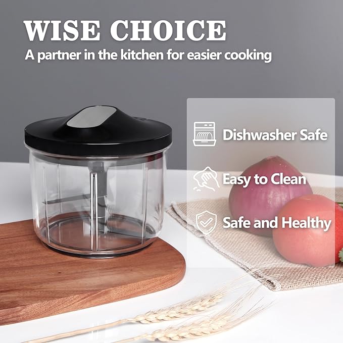 LHS Manual Food Processor Large Vegetable Chopper, 1000ML Pull String Chopper Garlic Mincer Onion Cutter for Veggies,Salad,Fruits, Nuts, BPA Free, Black