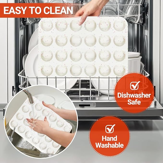 CAKETIME Silicone Mini Muffin Pan, 24 Cups Nonstick Mini Cupcake Pan for Baking Muffin, Cupcake, Egg Bites, Fat Bomb, 2 Pack Confetti