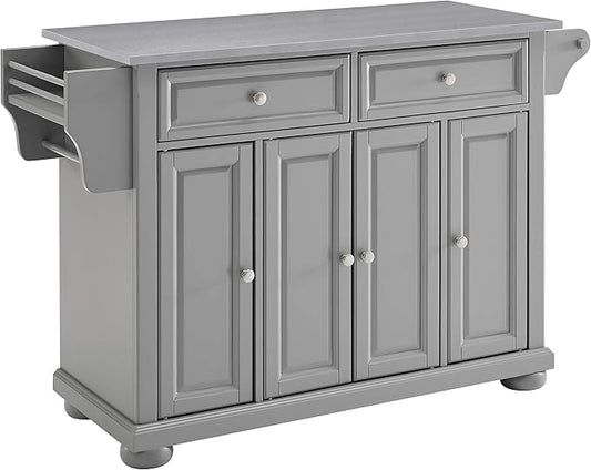 Crosley Furniture Alexandria Stainless Steel Top Rolling Kitchen Island Storage Cart, Microwave Stand, Gray