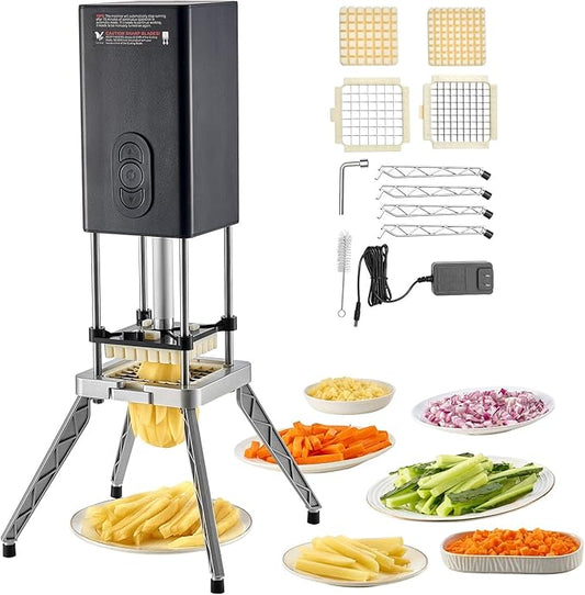 VEVOR Commercial French Fry Cutter, 1/2-Inch 3/8-Inch Blade Stainless Steel Vegetable Fruit Chopper with 2 Replacement Blades, Electric Potato Slicer Dicer for Restaurants & Home Kitchen