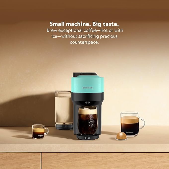 Nespresso Vertuo Pop+ Coffee and Espresso Maker by Breville with Milk Frother, Aqua Mint