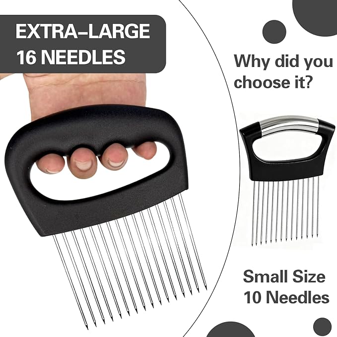 Extra-Large Onion Holder for Slicing, Onion Cutter Vegetable Chopper, Extra-Large Tomato Slicer with 16 Long Needles, Stainless Steel Tomato Potato Slicer, Meat and Food Slicing