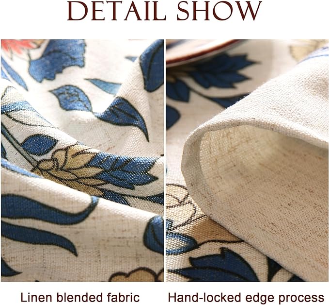 patdrea Designer Blue Tablecloth for Square Table,Vintage Linen with Leaves and Floral Pattern Tablecloths,Farmhouse Floral Decor Cover for Kitchen Dining Christmas,Thanksgiving,67"x67"-Ivar a