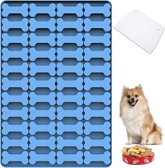 Dog Bone Silicone Molds, 44 Cavities Small Dog Bone Shaped Pet Treat Mold for Baking and Freezing Dog Food/Snacks/Biscuits/Candy/Chocolate for Medium and Large Dogs (with a Scraper)
