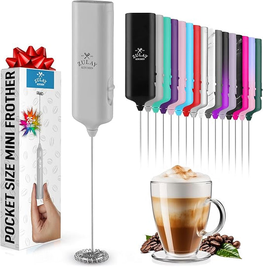 Mini & Mighty Milk Frother Wand – Powerful Handheld Coffee Frother, Battery Operated Drink Mixer – Compact Pocket Size – Detachable Whisk for Latte, Cappuccino, Matcha, Hot Chocolate – Gray
