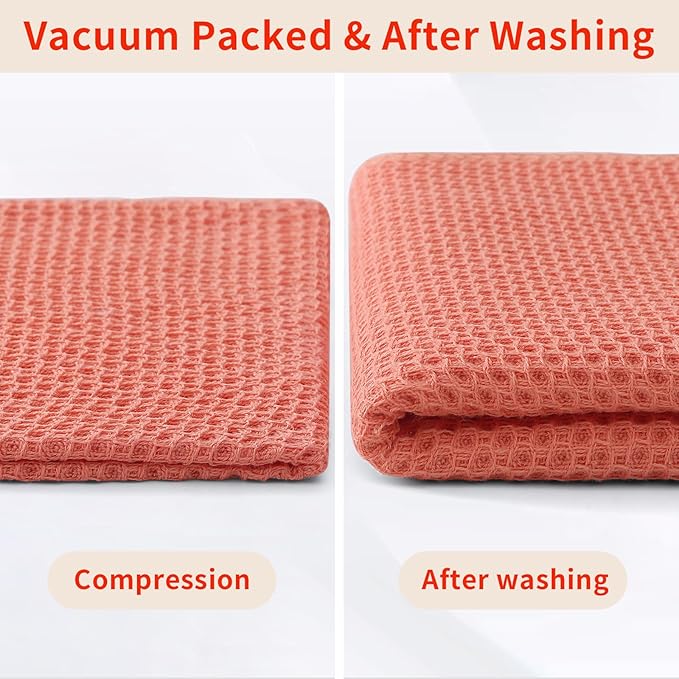 Homaxy 100% Cotton Waffle Weave Kitchen Dish Towels, Ultra Soft Absorbent Quick Drying Cleaning Towel, 13 x 28 Inches, 4-Pack, Coral