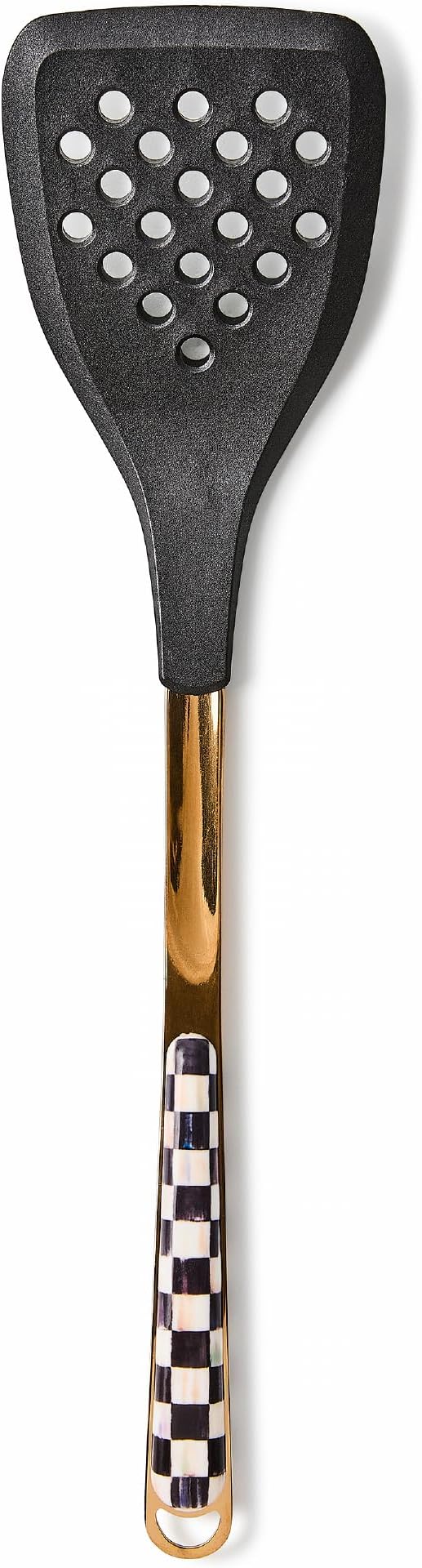 MACKENZIE-CHILDS Slotted Kitchen Spatula, Silicone Spatula for Cooking, Black-and-White Courtly Check