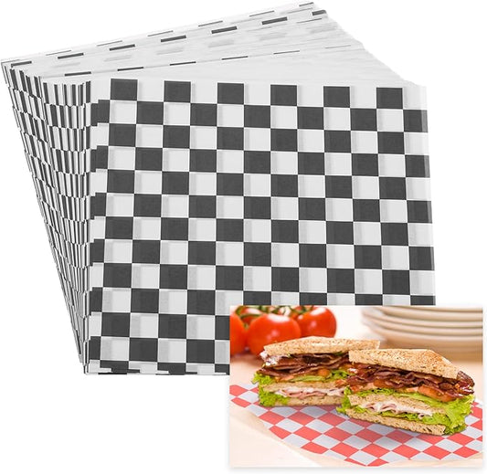 PATIKIL 5.9" x 5.9" Waxed Paper Sheets, 100Pcs Square Pattern Oil-absorbing Dry Food Wrapping Paper for Bakery Coffee Shop Home Baking Kitchen DIY, Black