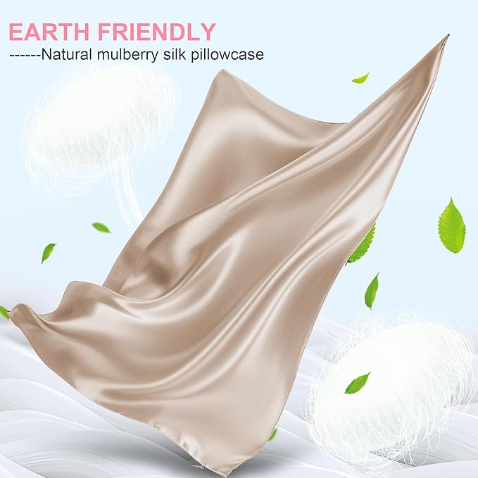 Mulberry Silk Pillow Cases Queen Size with Hidden Zipper, Ultra Smooth and Soft Breathable Cooling Silk Satin Pillowcase for Hair and Skin, Gifts for Women Men (Champagne, 20x30 Inches, 1 Pack)