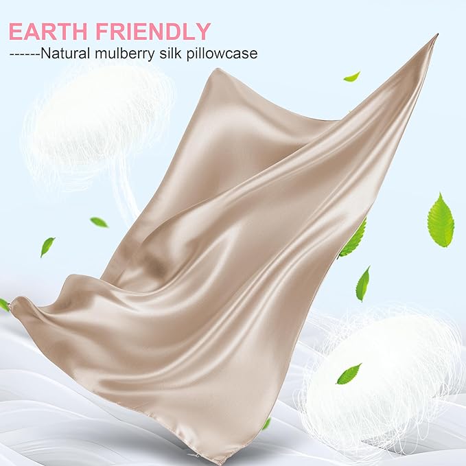 Mulberry Silk Pillow Cases Standard Size with Hidden Zipper, Ultra Smooth and Soft Breathable Cooling Silk Satin Pillowcase for Hair and Skin, Gifts for Women Men (Champagne, 20x26 Inches, 1 Pack)