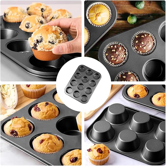 Muffin Pan, Cupcake Pan, Set of 2, 12-Cup Muffin Tin, Non-Stick Bakeware, Easy to Release and Clean, Baking Molds, Muffin Tray, Molds for Homemade Cupcakes & Muffins (Black)