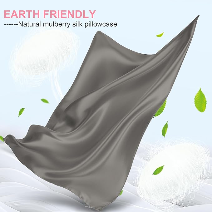 Mulberry Silk Pillow Cases Queen Size with Hidden Zipper, Ultra Smooth and Soft Breathable Cooling Silk Satin Pillowcase for Hair and Skin, Gifts for Women Men (Dark Grey, 20x30 Inches, 1 Pack)