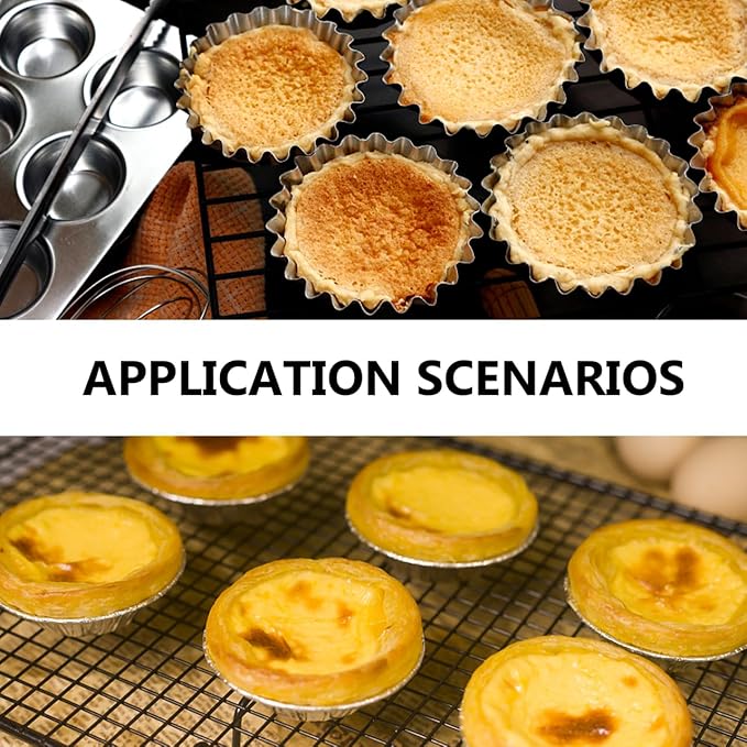 Unomor 6pcs Reusable Stainless Steel Tart and Cupcake Molds Baking Pans for Muffins Pies and Desserts Silver Kitchen Bakeware