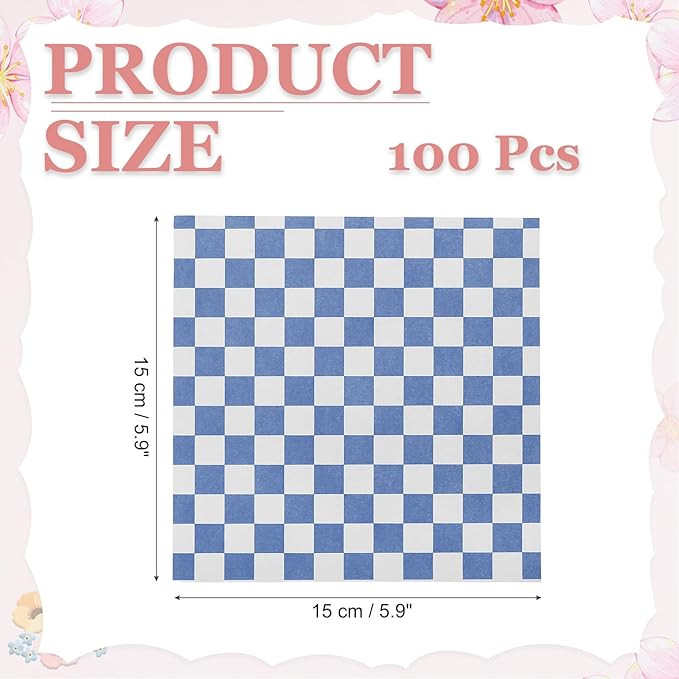 PATIKIL 5.9" x 5.9" Waxed Paper Sheets, 100Pcs Square Pattern Oil-absorbing Dry Food Wrapping Paper for Bakery Coffee Shop Home Baking Kitchen DIY, Blue