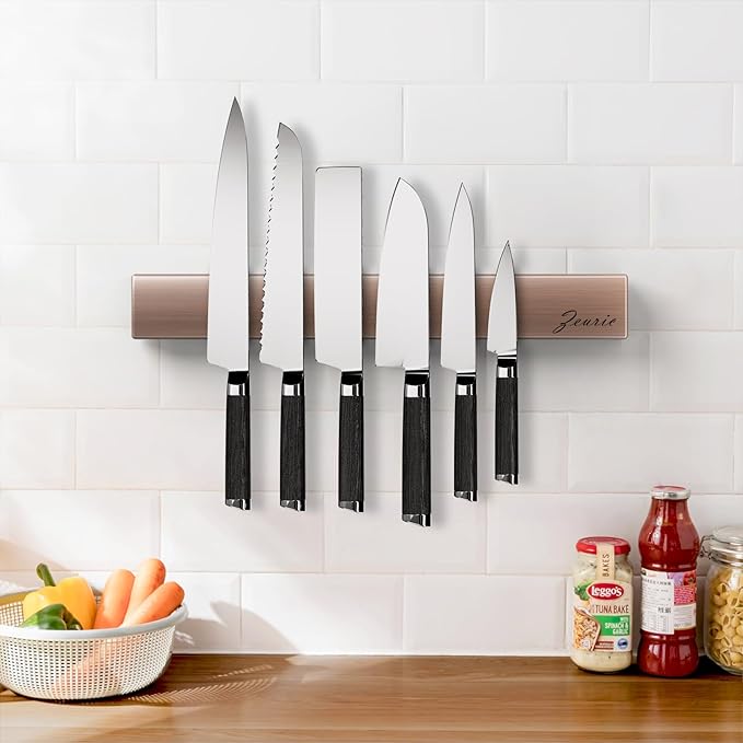 16 Inch Acacia Wood Magnetic Knife Holder Wall Mount - Heavy Duty Knife Magnet Strip for Refrigerator, Kitchen Cabinet & Countertop Storage