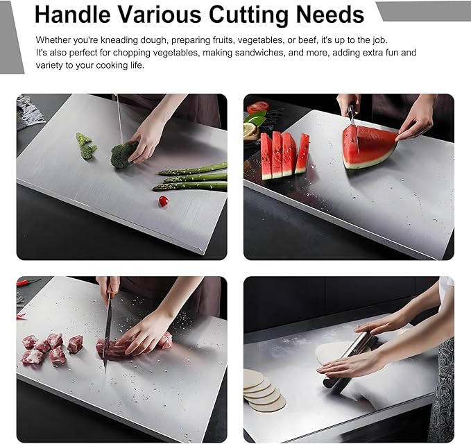304 Stainless Steel Cutting Board – Stainless Steel Kitchen Chopping Boards Non-Slip, Dishwasher Safe – Ideal for Meat, Vegetables, Fruits, Bread & Baking – Commercial & Home Use (27.5 * 15.7in)