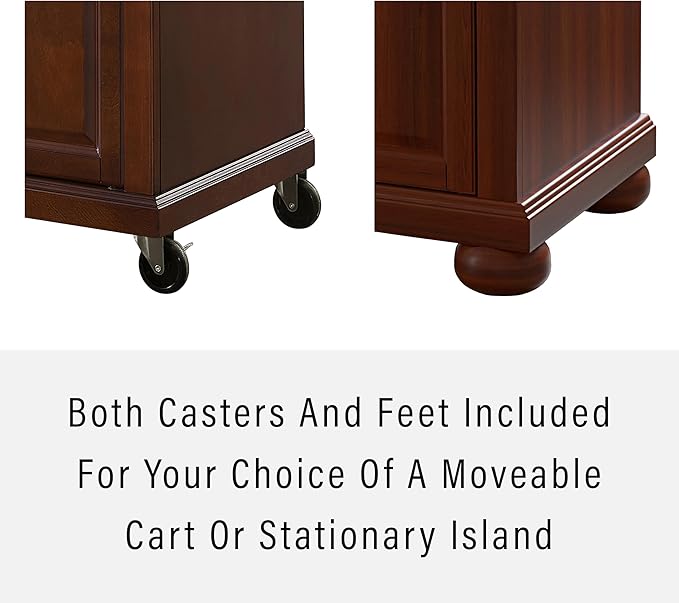 Crosley Furniture Alexandria Wood Top Rolling Kitchen Island Storage Cart, Microwave Stand, Spice Rack, Mahogany