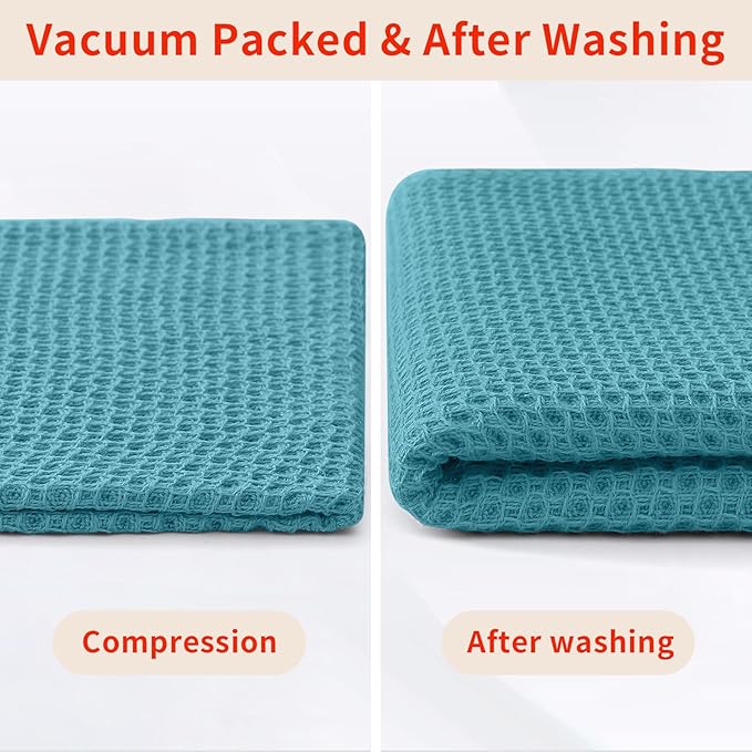 Homaxy 100% Cotton Waffle Weave Kitchen Dish Towels, Ultra Soft Absorbent Quick Drying Cleaning Towel, 13 x 28 Inches, 6-Pack, Lake Blue