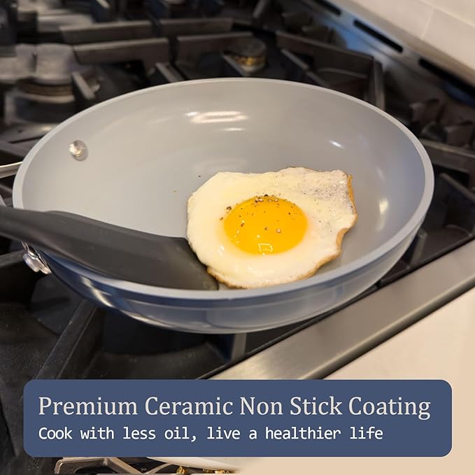 3.5QT Nonstick Ceramic Sauce Pan with Lid Soup Pot Even Heat Distribution, Non Toxic PFAS-Free Small Cooking Pot for All Stovetops (Induction/Gas/Electric), Oven Safe 500°F, Cream