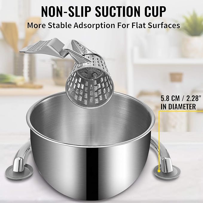VEVOR Rotary Cheese Grater, Zinc Alloy Rotary Vegetable Mandoline, Manual Cheese Mandoline w/ 5 Stainless Steel Cutting Cones, Manual Vegetable Grater w/ 2.5L Bowl, Rotary Shredder w/Suction Base