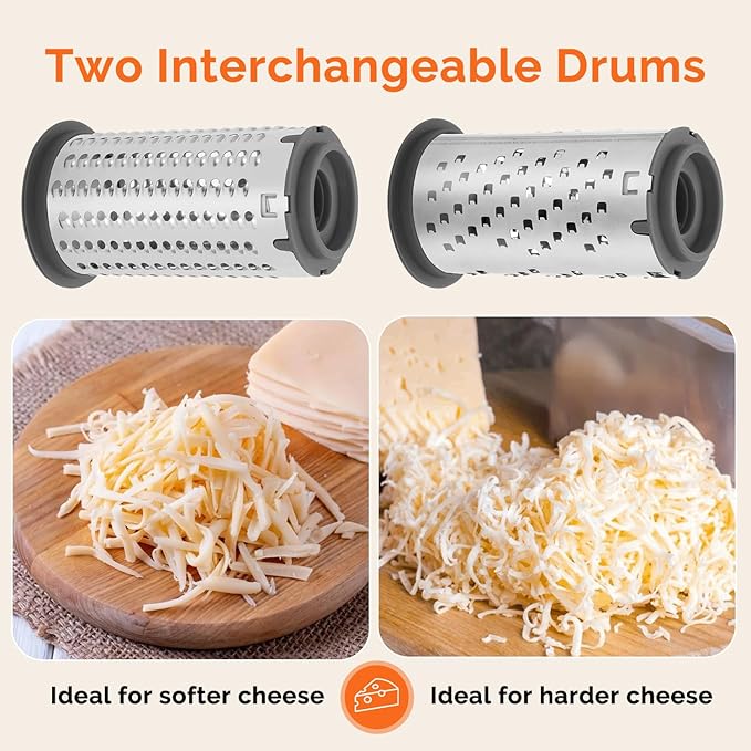Cheese Grater Hand Crank, Patented Rotary Parmesan Cheese Grater Cheese Shredder Handheld with Fine & Coarse Drums, Restaurant Cheese Grinder with Handle for Hard Cheese, Gray Green