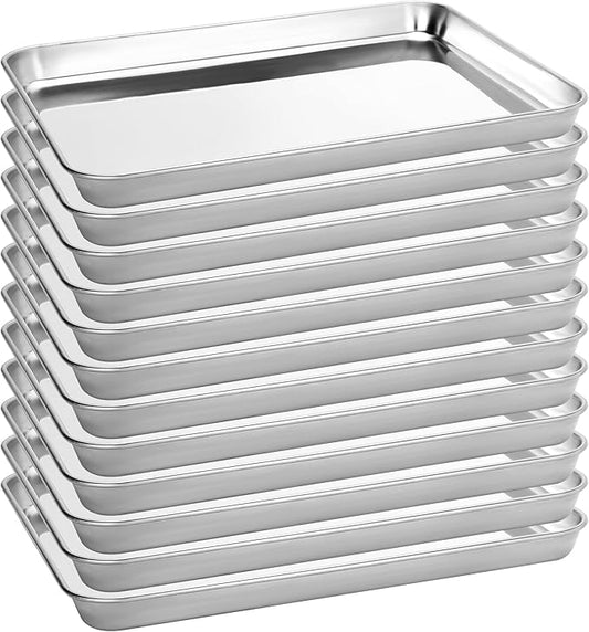 12 Pack Stainless Steel Baking Sheet Pans, 12.5" L × 9.6" W × 1" H Cookie Sheets for Toaster Oven, Rust-Resistant, Dishwasher Safe