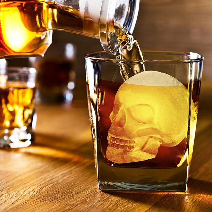 Extra Large 3D Skull Ice Cube Mold Silicone Ice Molds for Whiskey Ice Cube Trays with Funnel for Big Mouth Cup Skull Ice Maker with Resin Chocolate sugar Whiskey Ice Mold for Parties (4 PCS)