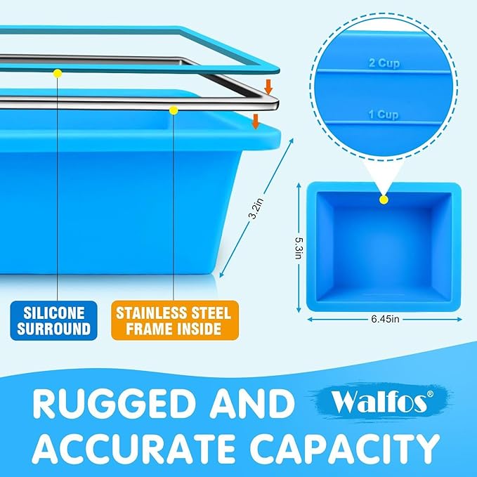 Walfos Silicone Freezer Tray With Lid - Easy to demold and Easy Meal Prep Container, 2pcs 1 Cup & 2pcs 2 Cup Silicone Mold for Soup and Food Storage -BLUE 4pcs