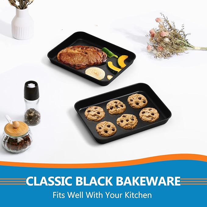 P&P CHEF 9 Inch Baking Cookie Sheet Pan, Carbon Steel Oven Tray, Non Stick Bakeware for Cooking Baking Bread Meat Vegetables, Sturdy & Healthy, Easy Clean, 2Pcs