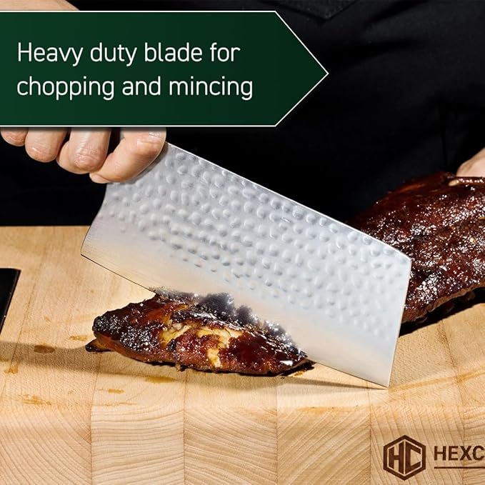 HexClad Cleaver Knife, 7-Inch Japanese Damascus Stainless Steel Blade, Pakkawood Handle