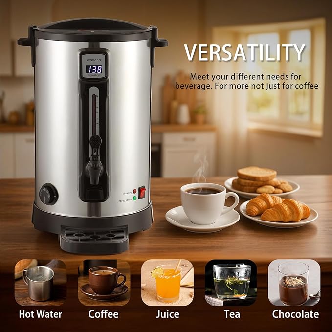 10L Coffee Urn Stainless Steel Double-Wall, 50-Cup Commercial Coffee Maker with Keep-Warm Function, Coffee Pot for Events, Offices, Parties, and Catering