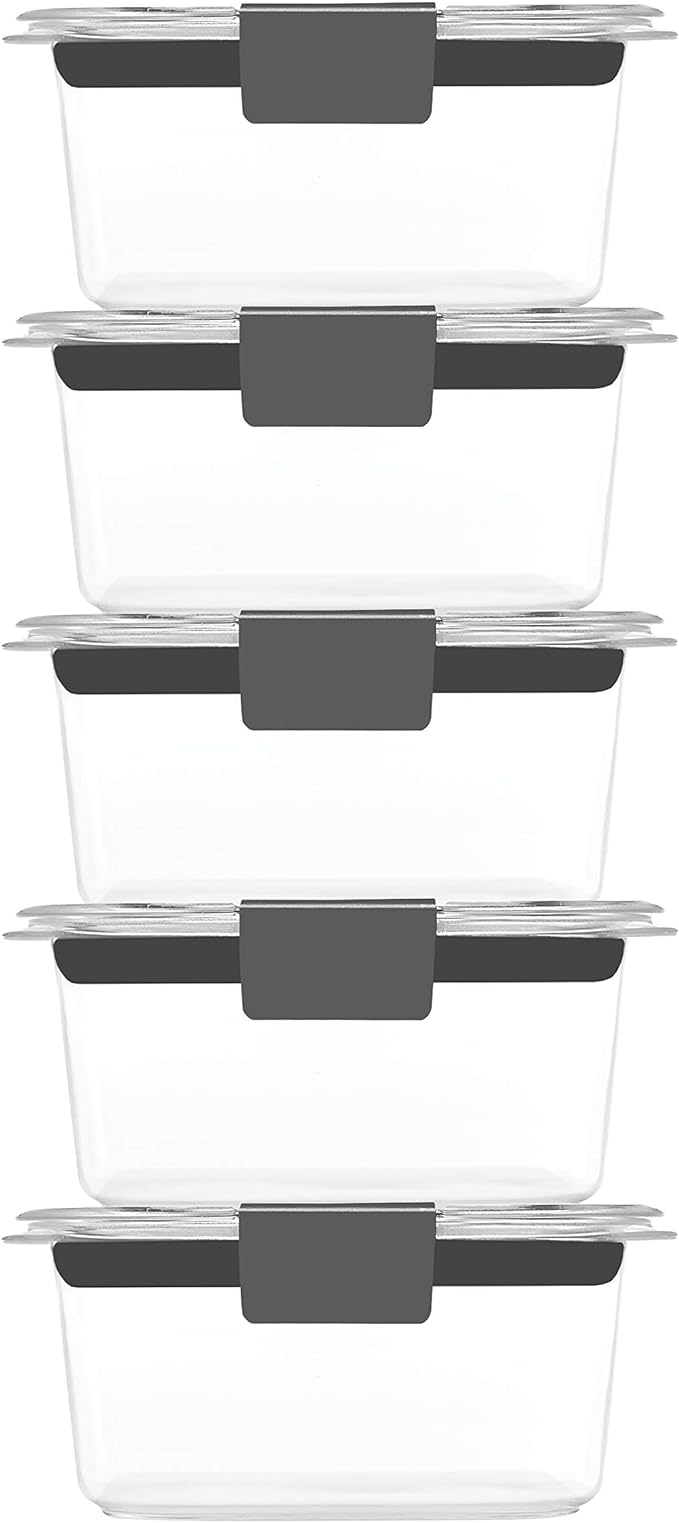 Rubbermaid Brilliance BPA-Free Food Storage Containers Multi Pack, 1.3 Cup Plastic Containers with Lids, 5 Pack, Leak Proof, Microwave & Dishwasher Safe