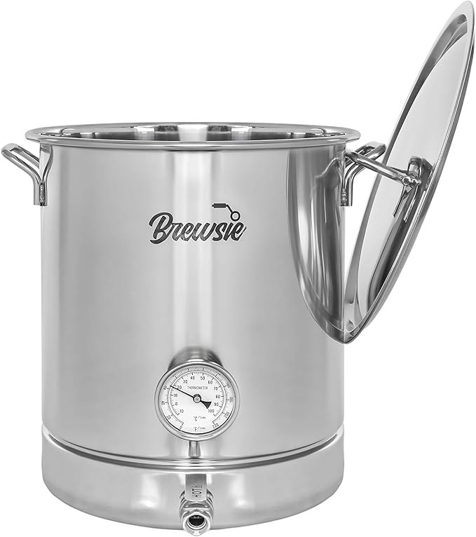 BREWSIE Stainless Steel Home Brew Kettle w/Dual Filtration. Equip with False Bottom Thermometer and Ball Valve for Brewing (16 Gal/ 64 QT)…