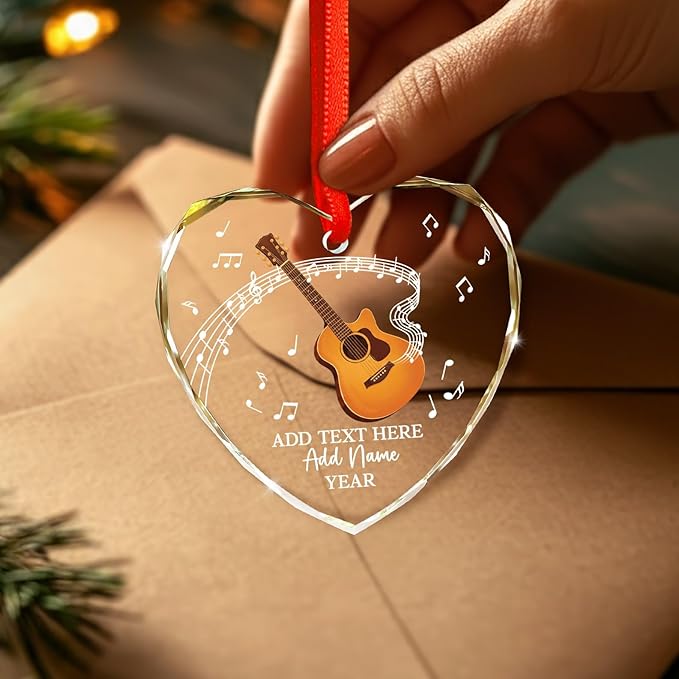 Customized Guitar Christmas Glass Ornaments, Personalized Guitar Player Xmas Ornament with Text Name & Year, 2025 Christmas Ornament Gift for Guitarist Teacher, Instrument Xmas Tree Decor