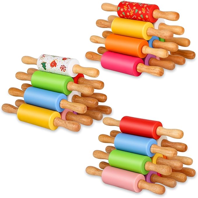 Mini Silicone Rolling Pin for Kids, Non-stick Surface Wood Handle, 9 Inch 30 Pack
