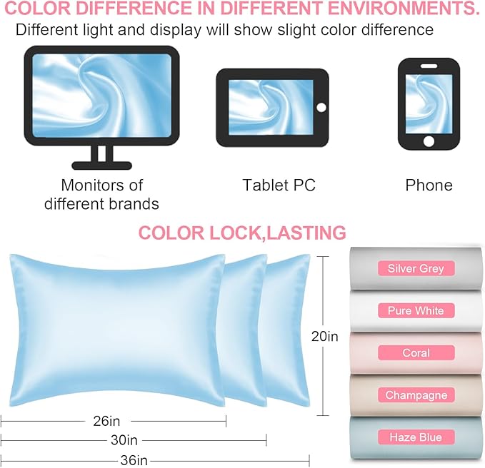 Mulberry Silk Pillow Cases 2 Pack Queen Size 20x30 Inches with Hidden Zipper, Ultra Smooth and Soft Breathable Cooling Silk Satin Pillowcase Set of 2, Better for Hair and Skin, Gifts for Women Men