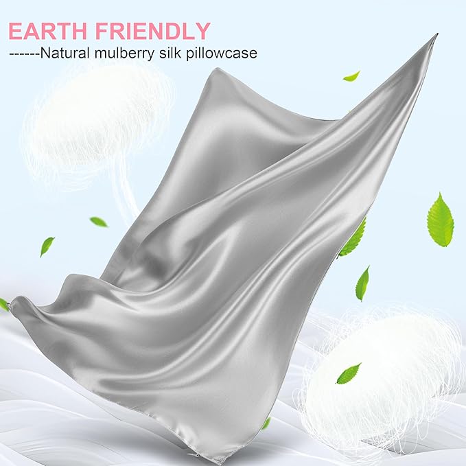 Mulberry Silk Pillow Cases Standard Size with Hidden Zipper, Ultra Smooth and Soft Breathable Cooling Silk Satin Pillowcase for Hair and Skin, Gifts for Women Men (Light Grey, 20x26 Inches, 1 Pack)